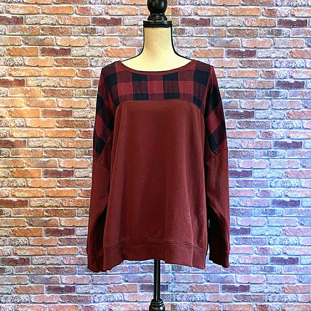 Old Navy Buffalo Check Trim Sweatshirt